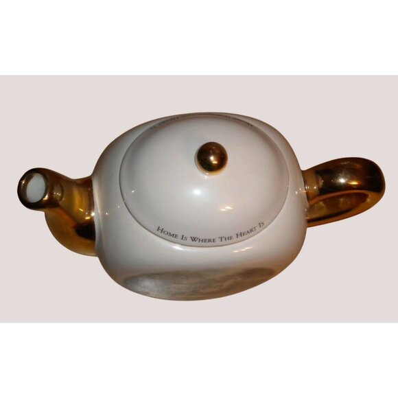 Thomas Kinkade Home Is Where The Heart Is Ceramic Teapot w/ Gold Color Accents - Picture 3 of 5